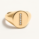 "I" 9ct yellow gold diamond set initial I signet ring